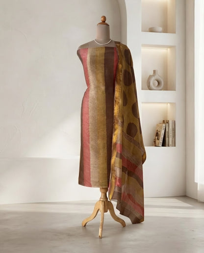 Natural Pomegranate Dye Maheshwari Silk Unstitched Suit Set