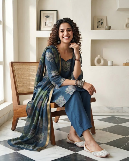 Natural Pomegranate Dye Maheshwari Silk Unstitched Suit Set