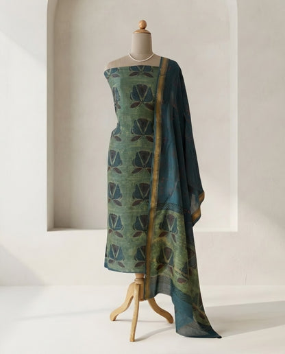 Natural Pomegranate Dye Maheshwari Silk Unstitched Suit Set