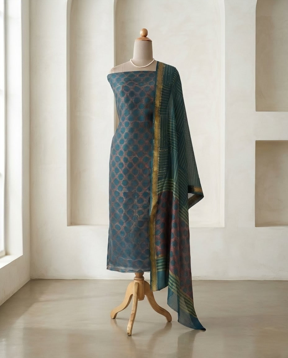 Natural Pomegranate Dye Maheshwari Silk Unstitched Suit Set