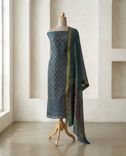 Natural Pomegranate Dye Maheshwari Silk Unstitched Suit Set