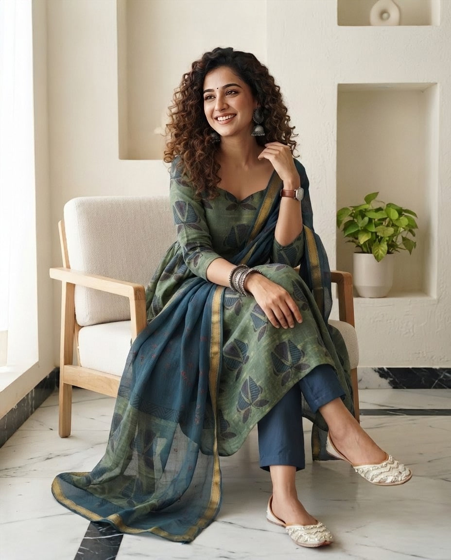 Natural Pomegranate Dye Maheshwari Silk Unstitched Suit Set