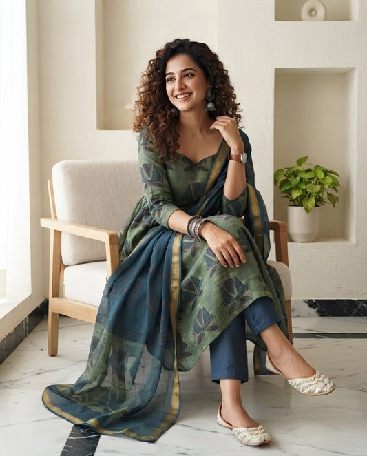 Natural Pomegranate Dye Maheshwari Silk Unstitched Suit Set