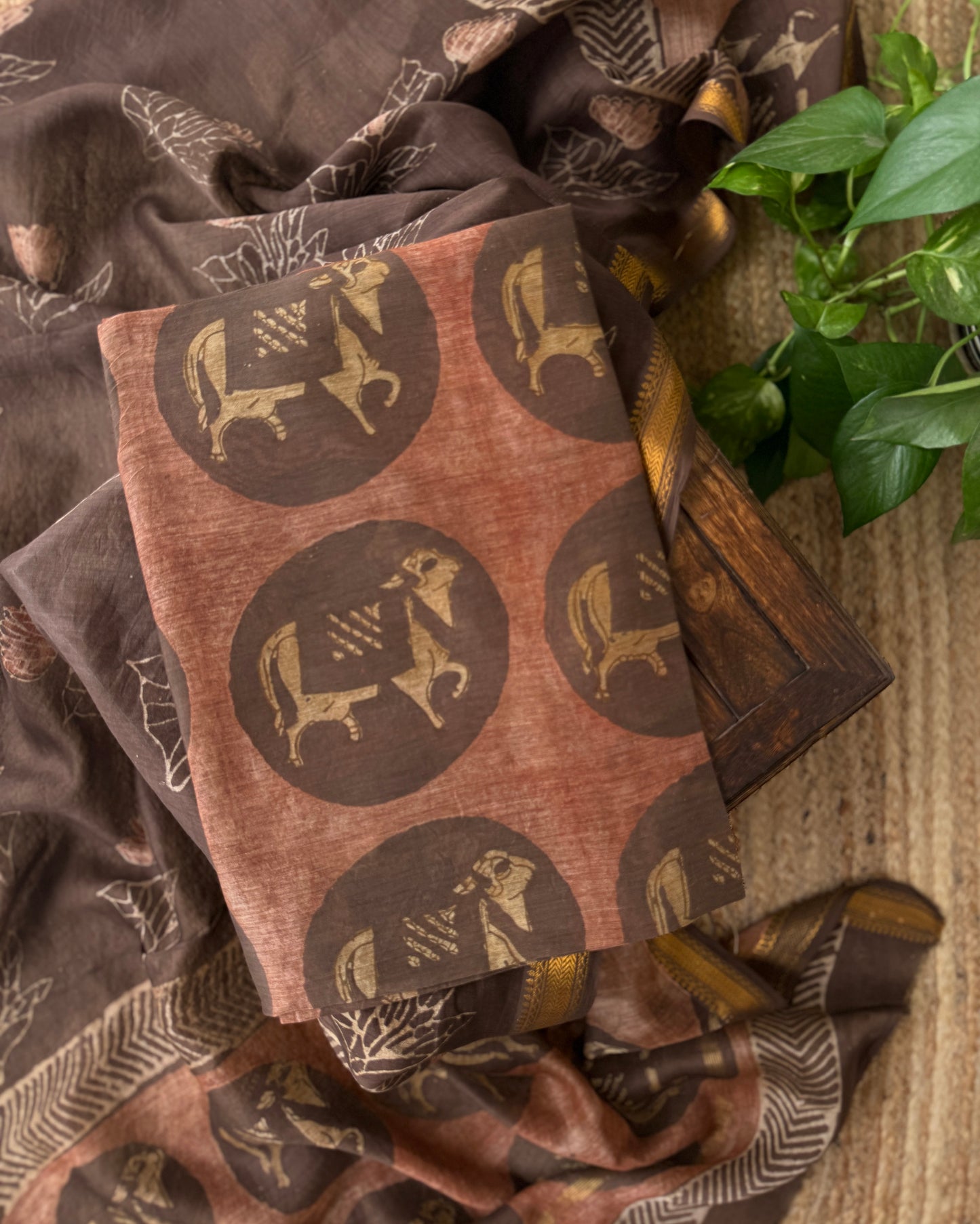 Natural Pomegranate Dye Maheshwari Silk Unstitched Suit Set