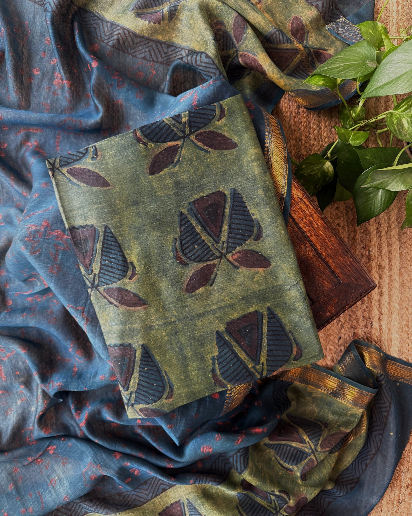 Natural Pomegranate Dye Maheshwari Silk Unstitched Suit Set