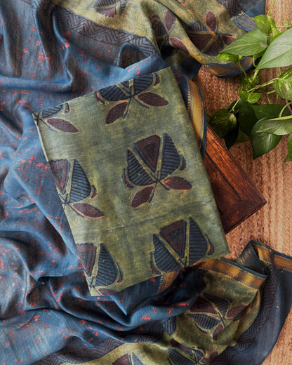 Natural Pomegranate Dye Maheshwari Silk Unstitched Suit Set