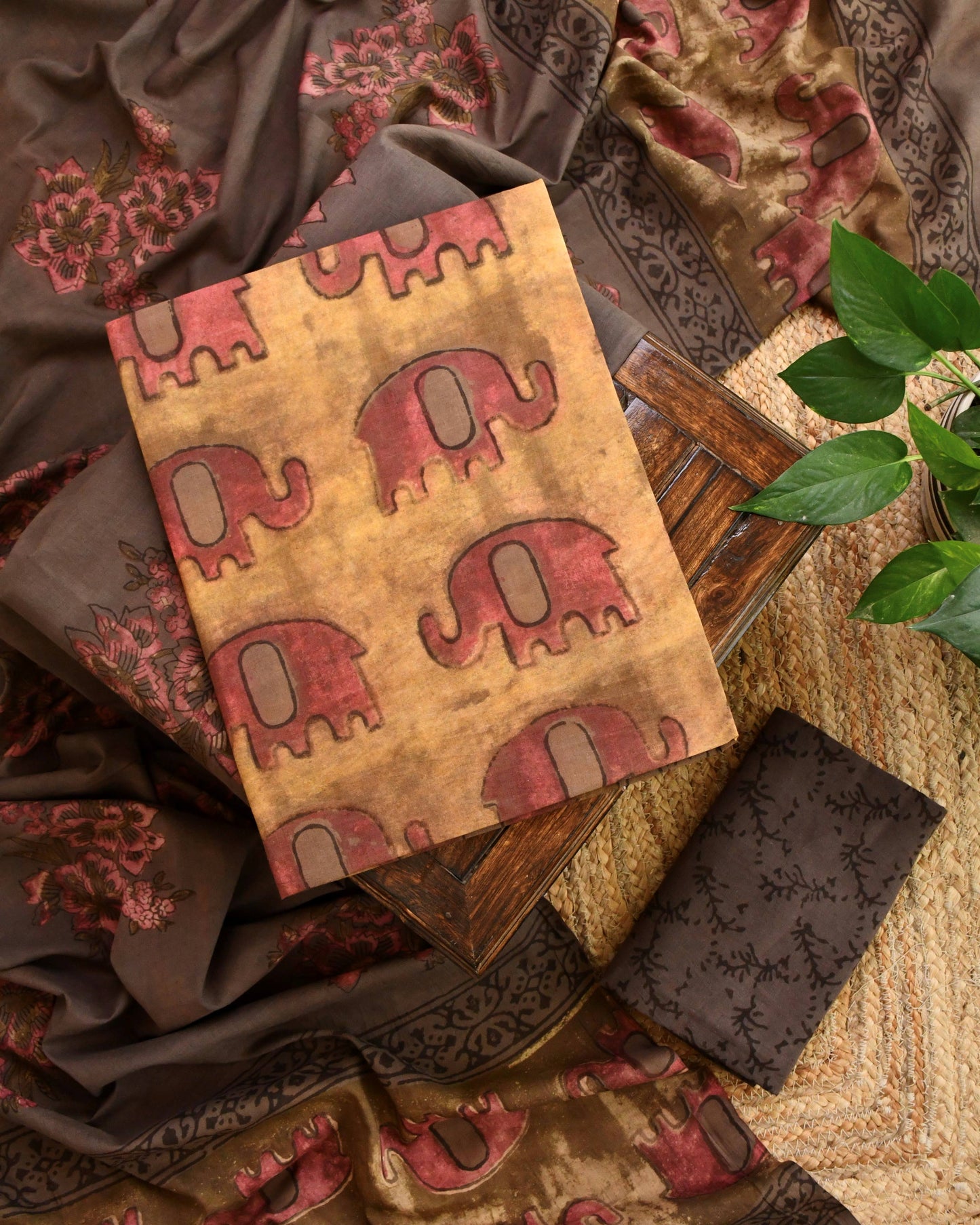 Natural Pomegranate Dye Premium Cotton Unstitched Suit Set