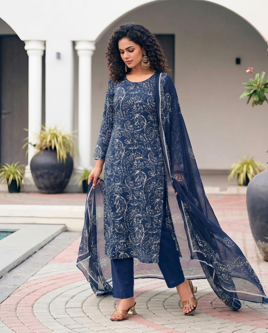 Pure Georgette Unstitched Suit Set with Printed Dupatta