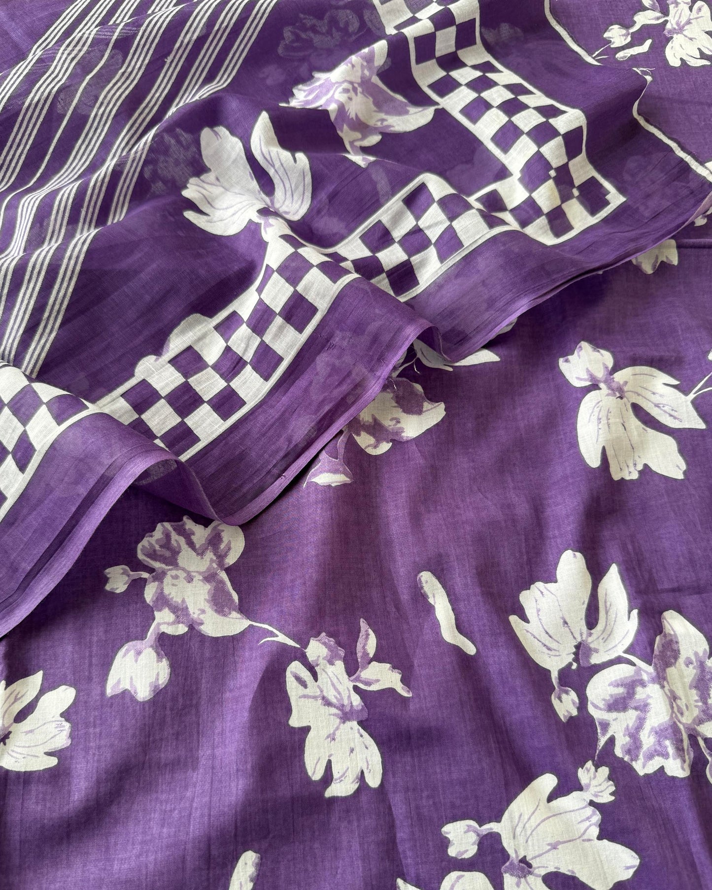 Premium Lavender and White Cotton Unstitched Suit Set