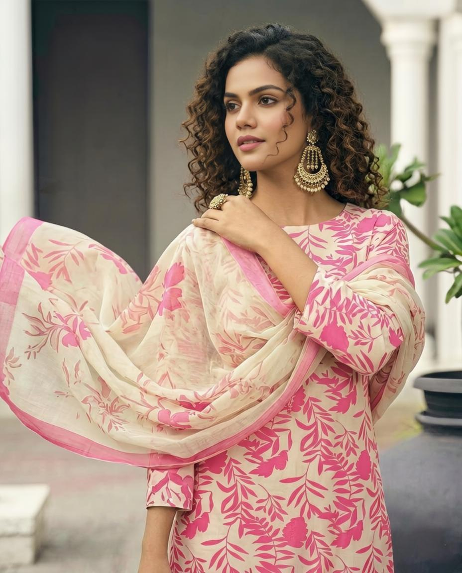 Pure Georgette Floral Print Unstitched Suit Set with Dupatta