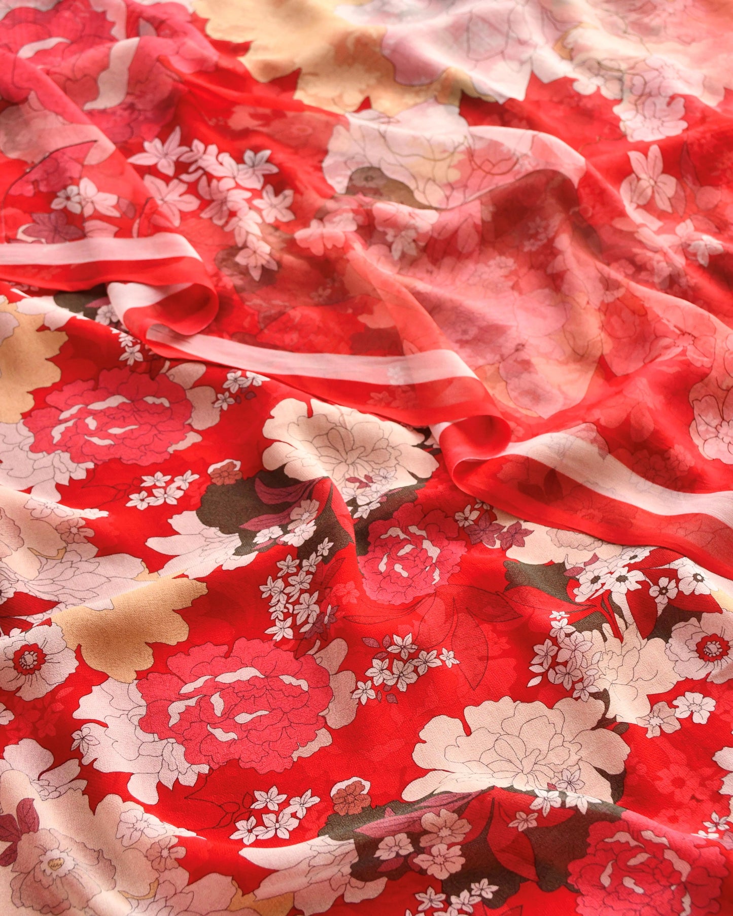 Premium Red Floral Print Pure Georgette Unstitched Suit Set