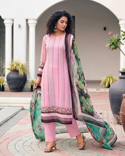 Pure Georgette Unstitched Suit Set with Floral Digital Print Dupatta