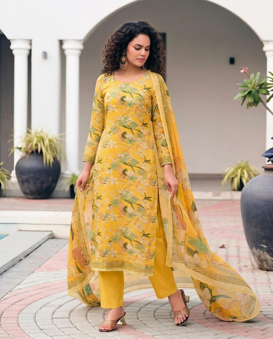 Pure Georgette Floral Printed Unstitched Suit Set with Dupatta