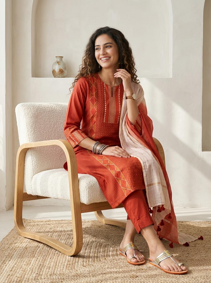 Chanderi Silk Readymade Suit Set