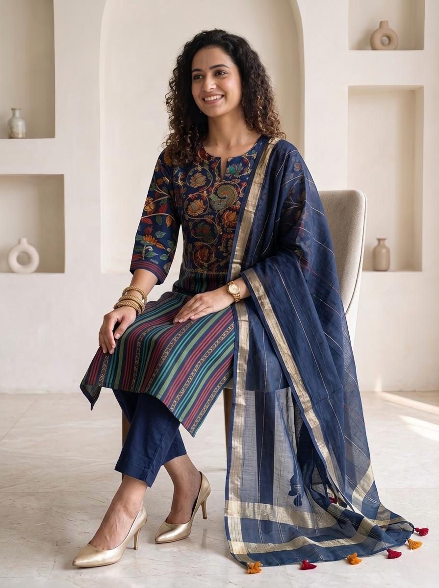Kalamkari Chanderi Silk Readymade Suit Set