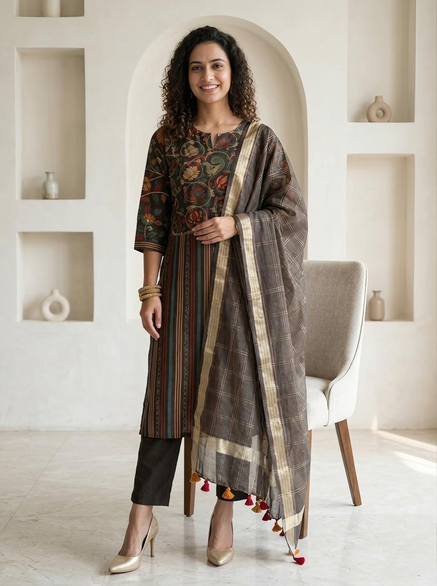Kalamkari Chanderi Silk Readymade Suit Set