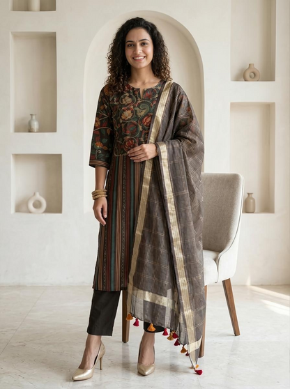 Kalamkari Chanderi Silk Readymade Suit Set