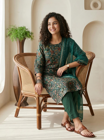 Kalamkari Chanderi Silk Readymade Suit Set