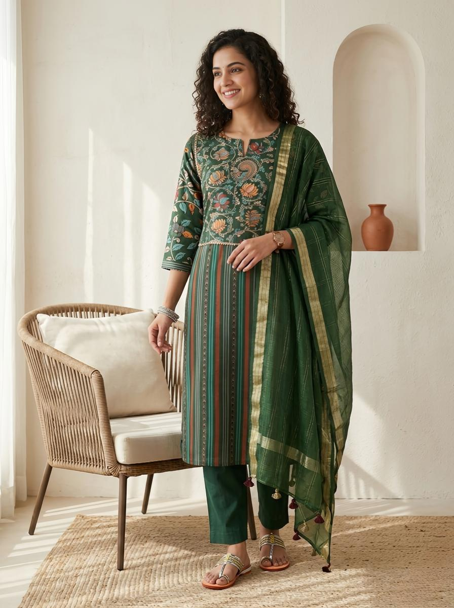 Kalamkari Chanderi Silk Readymade Suit Set