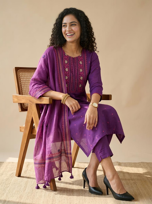 Heritage Banarasi Chanderi Unstitched Ensemble with Handcrafted Katha Work