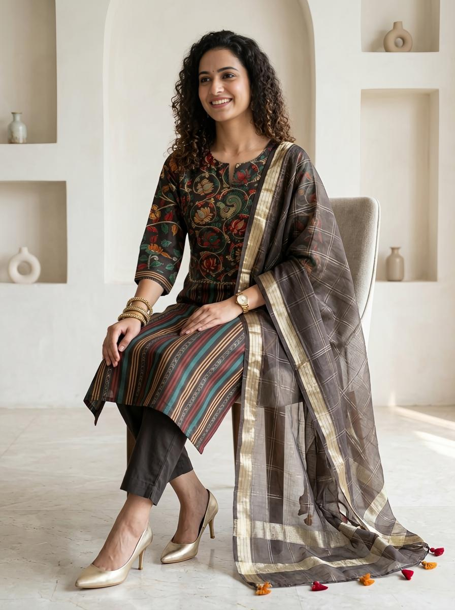 Kalamkari Chanderi Silk Readymade Suit Set