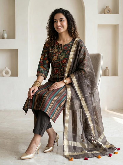 Kalamkari Chanderi Silk Readymade Suit Set