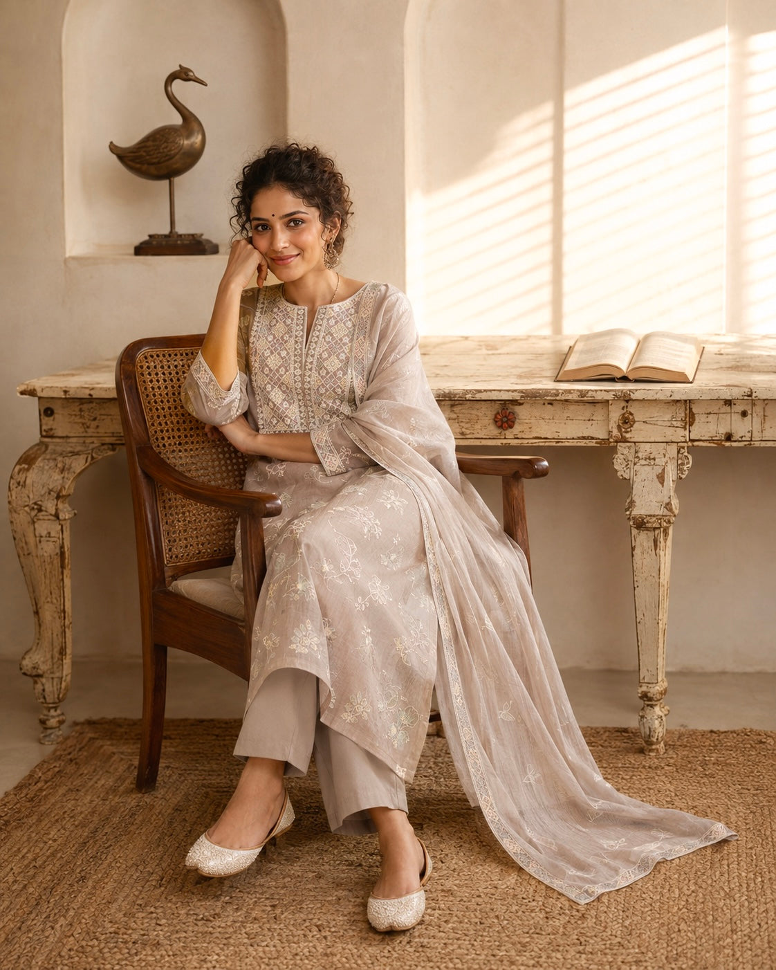 Banarasi Handloom Mul Chanderi Embroidered Unstitched Suit Set