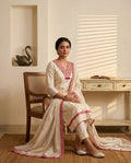 Elegant Ivory Kora Organza Unstitched Suit with Zari Work, Gota Patti & Tassels