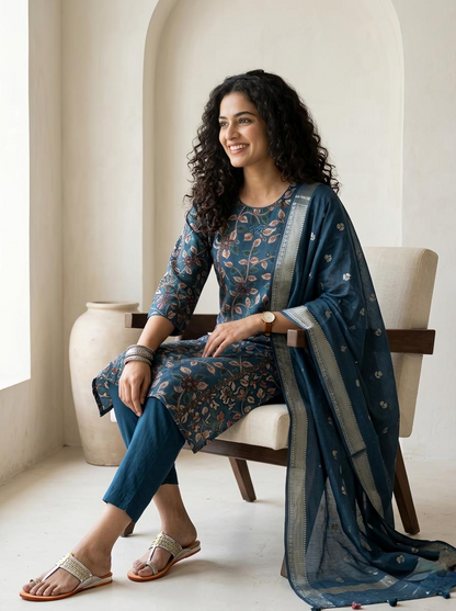 Kalamkari Chanderi Silk Readymade Suit Set