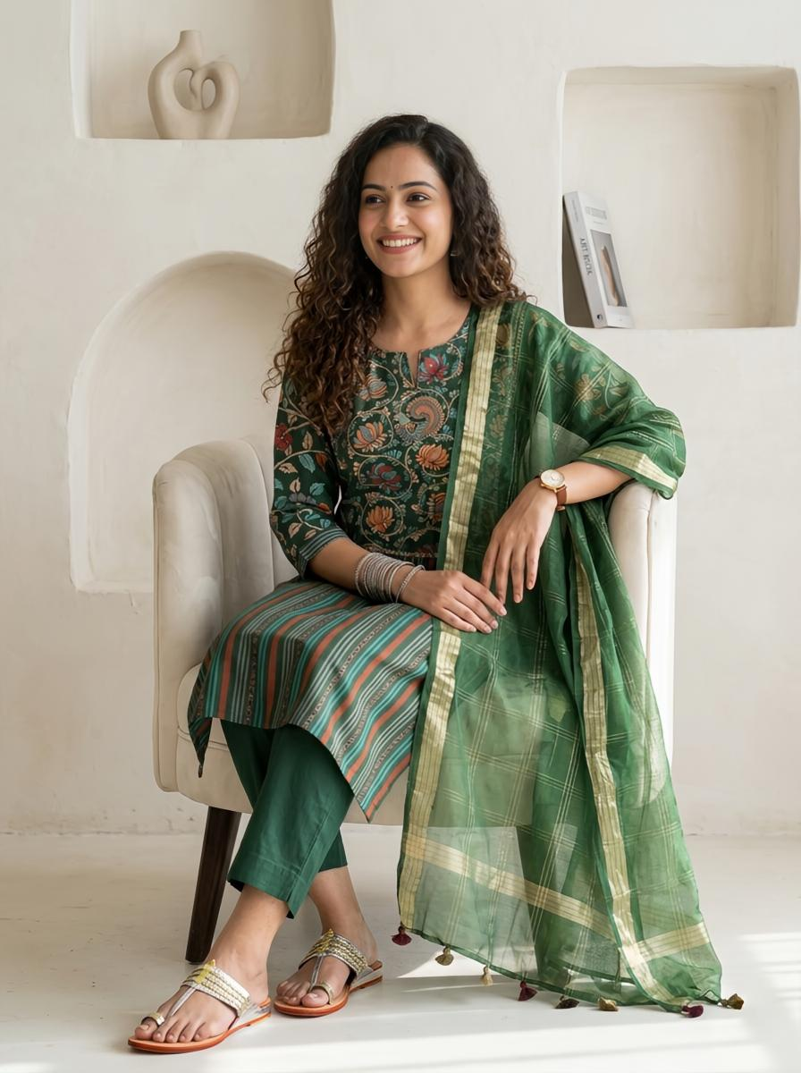 Kalamkari Chanderi Silk Readymade Suit Set