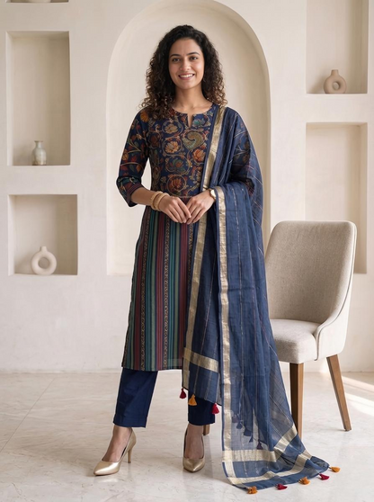 Kalamkari Chanderi Silk Readymade Suit Set