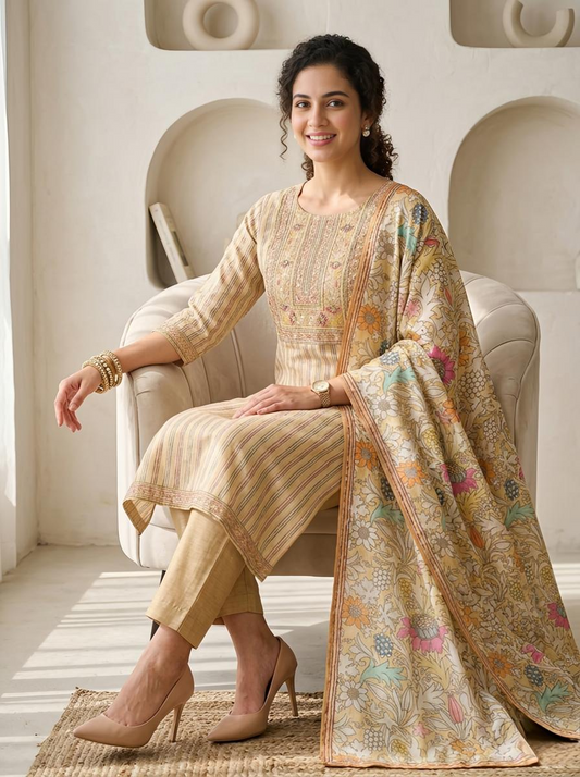 Pure Muslin Hand-Embroidered Unstitched Suit Set