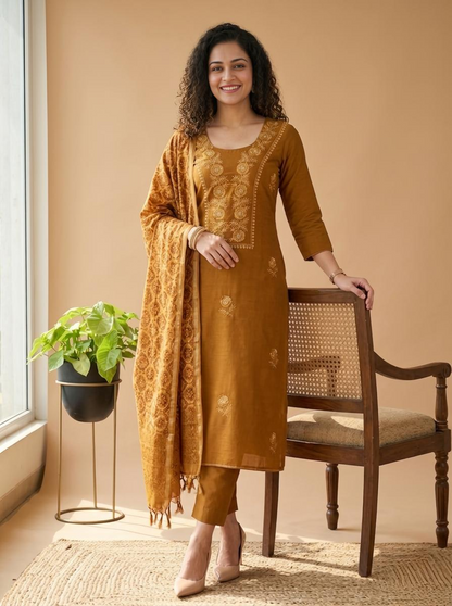 Handwoven Maheshwari Silk Embroidered Unstitched Suit