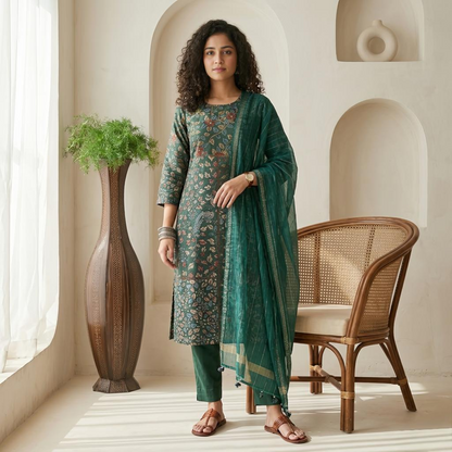 Kalamkari Chanderi Silk Readymade Suit Set
