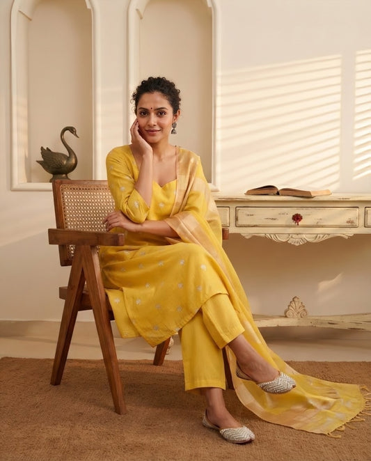 Premium Banarasi Silk Zari Work Unstitched Suit Set with Dupatta