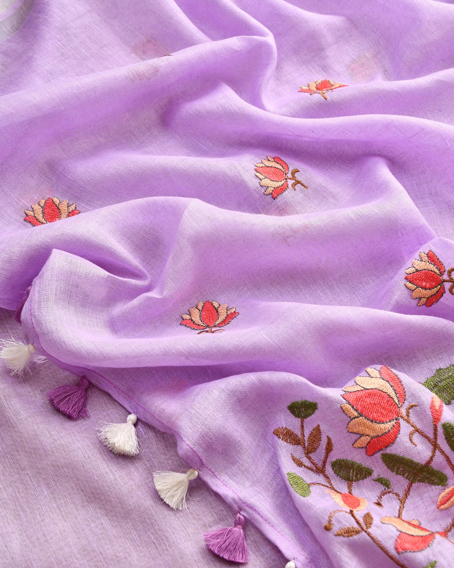 Pure Linen Unstitched Suit Set with Embroidered Pichwai Art