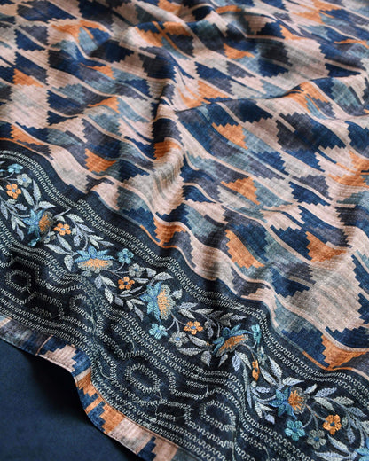 Unstitched Tussar Silk Suit Set with Hand embroidery