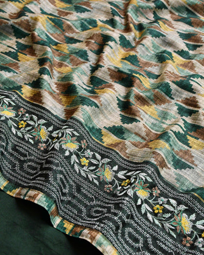 Unstitched Tussar Silk Suit Set with Hand embroidery