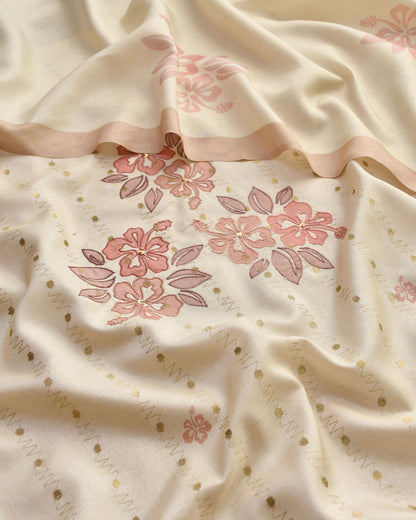 Chanderi Silk Unstitched Suit Set with Floral Appliqu & Zari Work Detailing