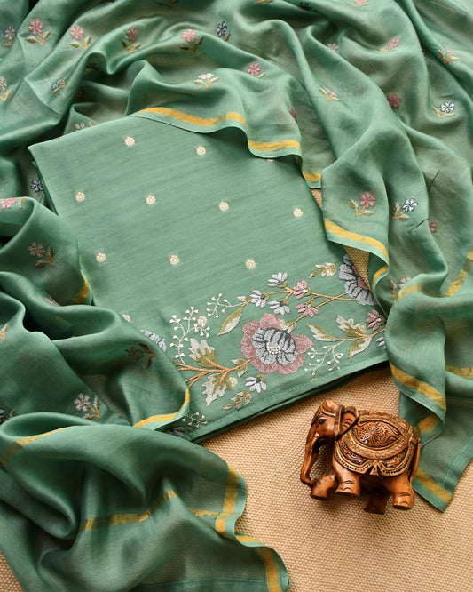 Mull Chanderi Unstitched Suit Set – Embroidered