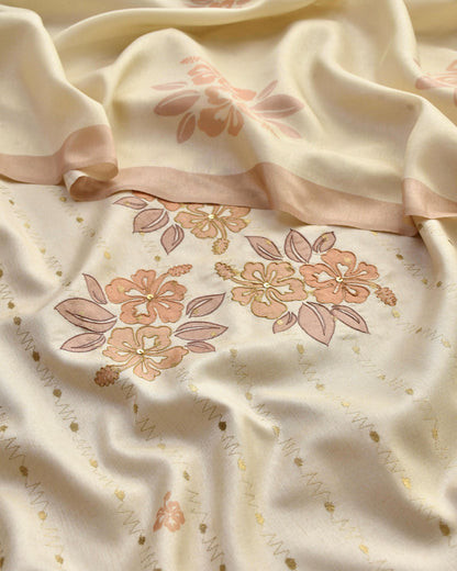 Chanderi Silk Unstitched Suit Set with Floral Appliqu & Zari Work Detailing