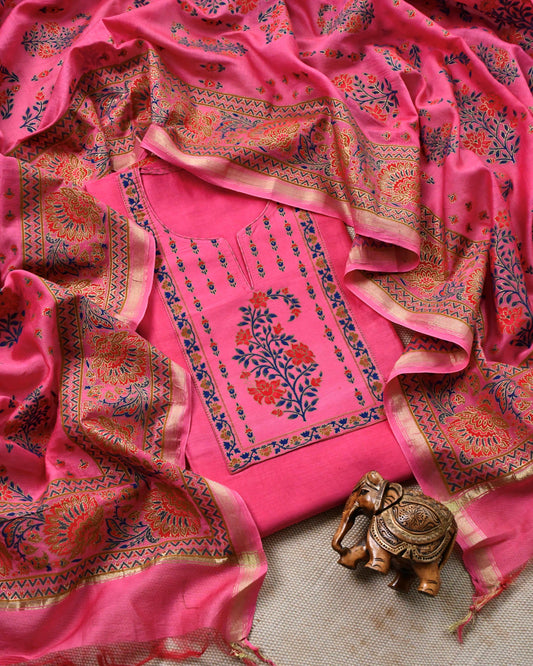 Pure Maheshwari silk  Unstitched Suit