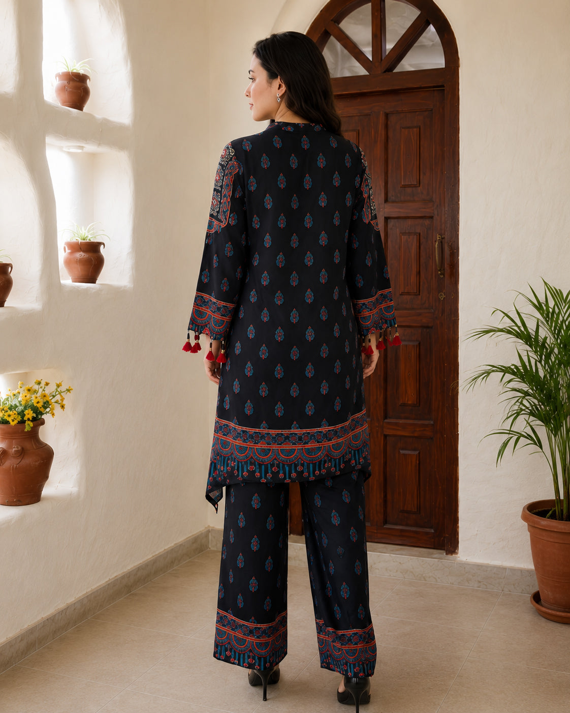Black Modal Silk Ajrakh Print 2-Piece Co-Ord Set