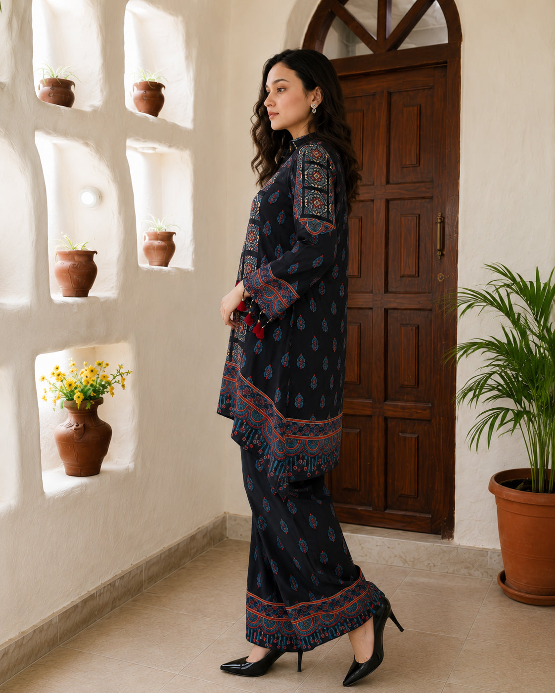 Black Modal Silk Ajrakh Print 2-Piece Co-Ord Set