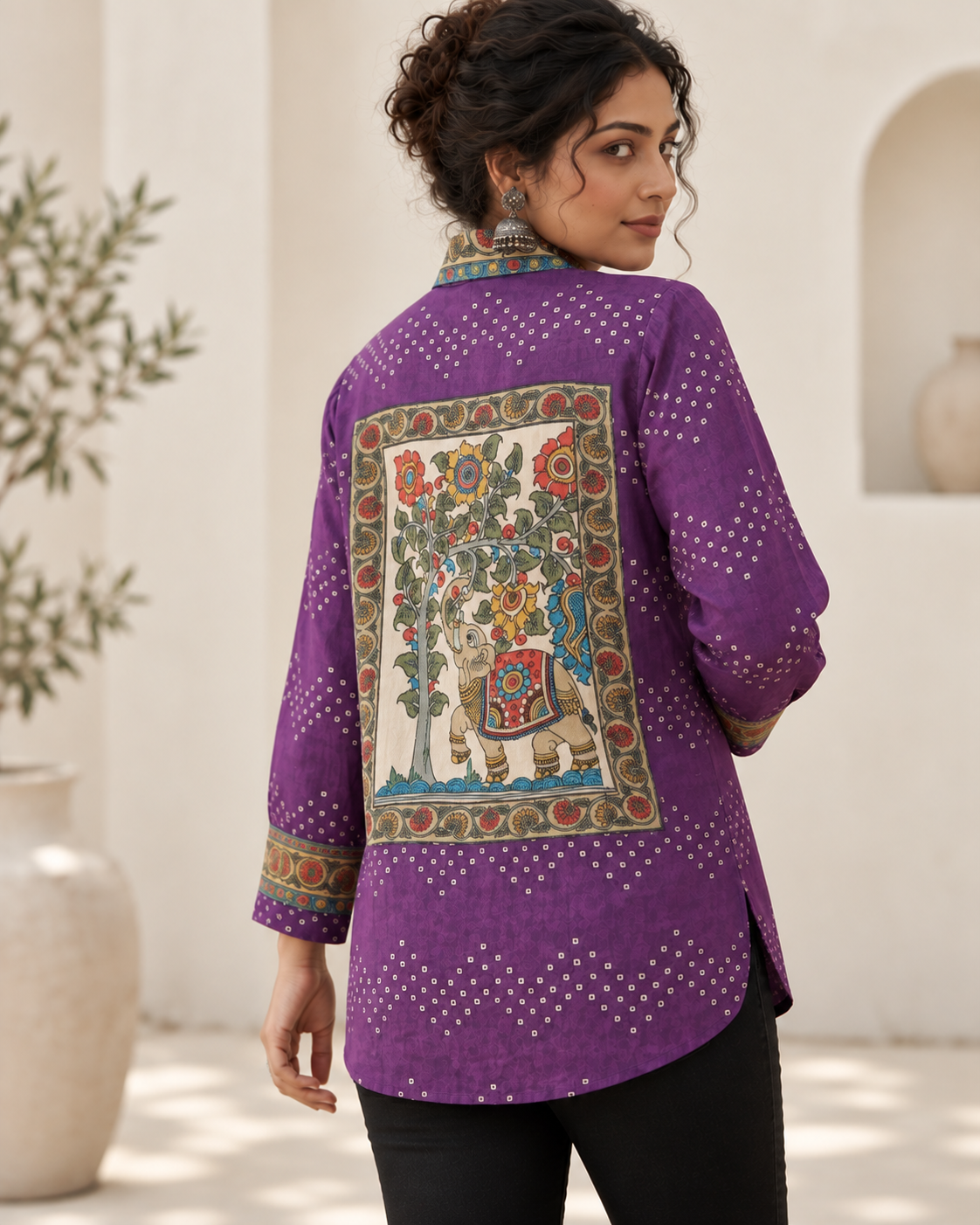 Regular Fit  Bandhej / Kalamkari Print Modal Silk Shirt