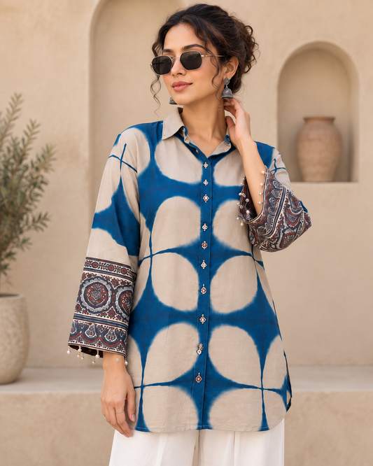 Regular Fit Pure Crepe Tie and Dye inspired Printed Shirt