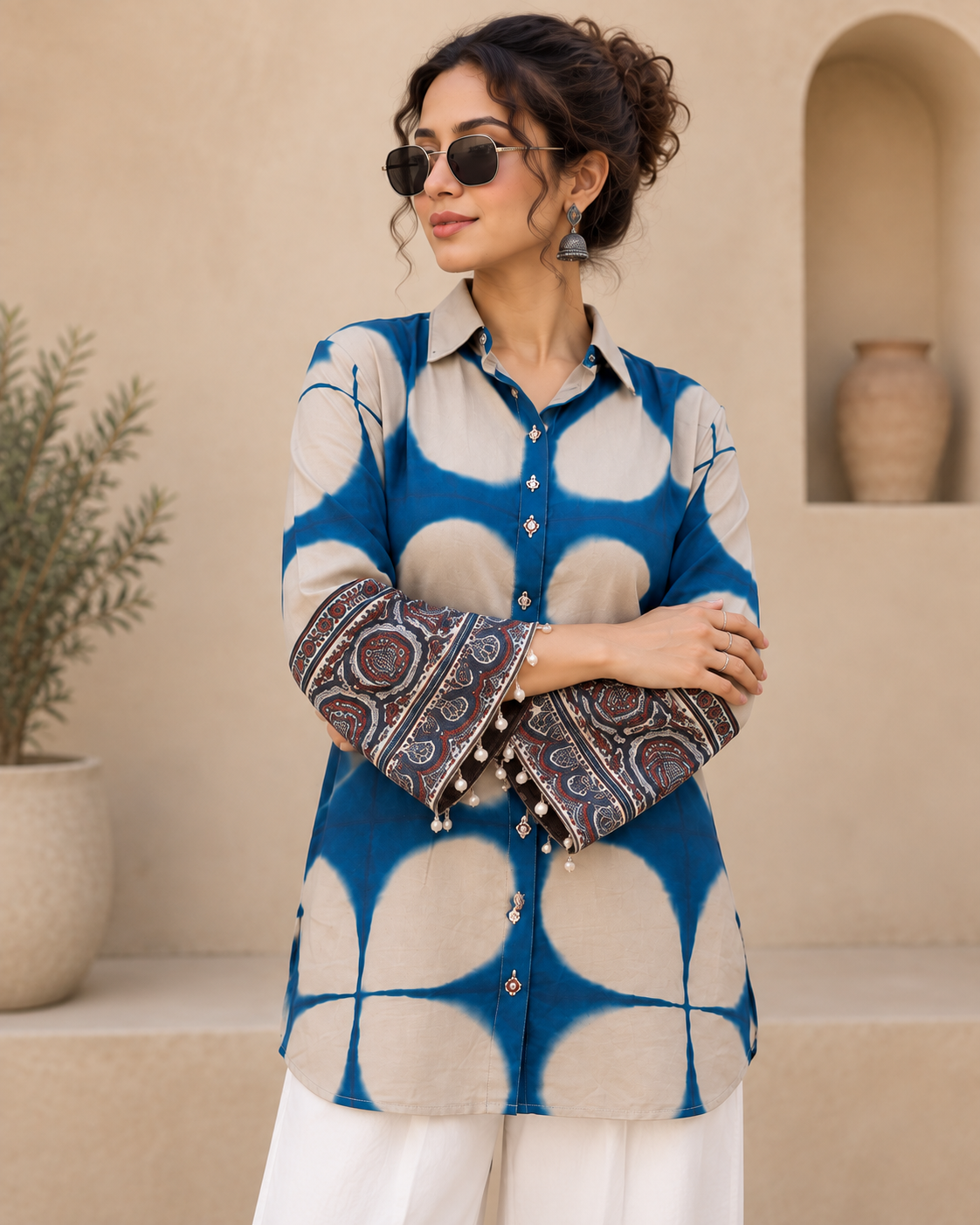 Regular Fit Pure Crepe Tie and Dye inspired Printed Shirt