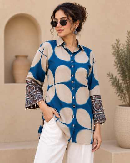 Regular Fit Pure Crepe Tie and Dye inspired Printed Shirt