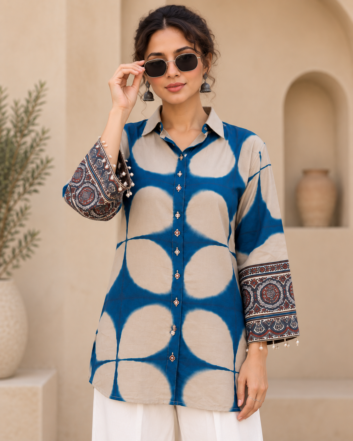 Regular Fit Pure Crepe Tie and Dye inspired Printed Shirt