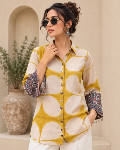Regular Fit Pure Crepe Tie and Dye inspired Printed Shirt